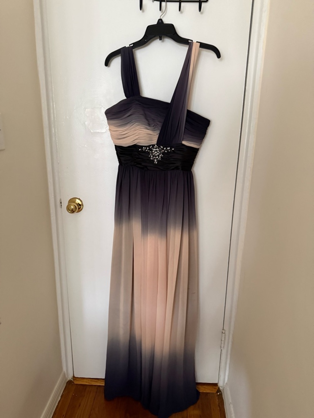 Cinderella Ombre Chiffon Evening Gown in Taupe and Charcoal
